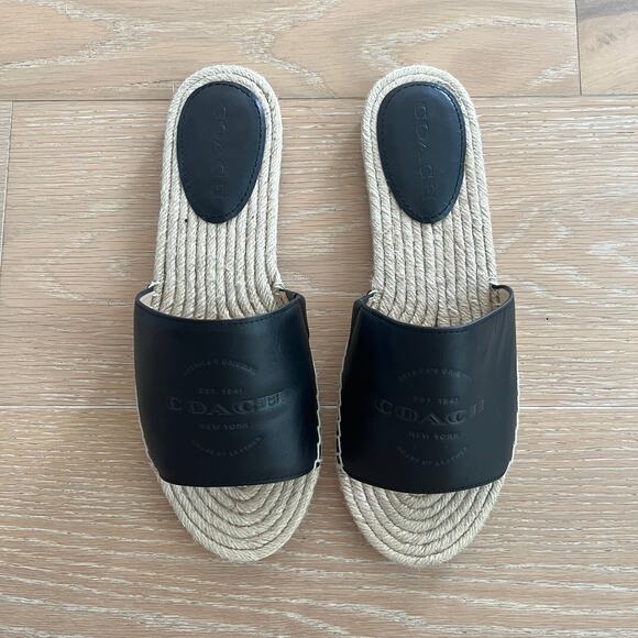 Coach Genuine Black Leather Cailin Espadrille Sandals Shoes in Ladies Size 8.5 - Picture 2 of 10
